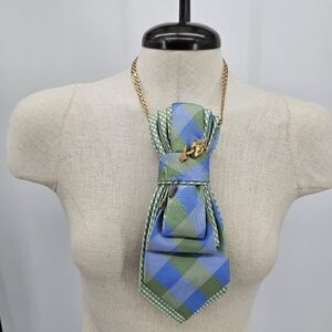 Upcycled Mens Tie Necklace Plaid Easter